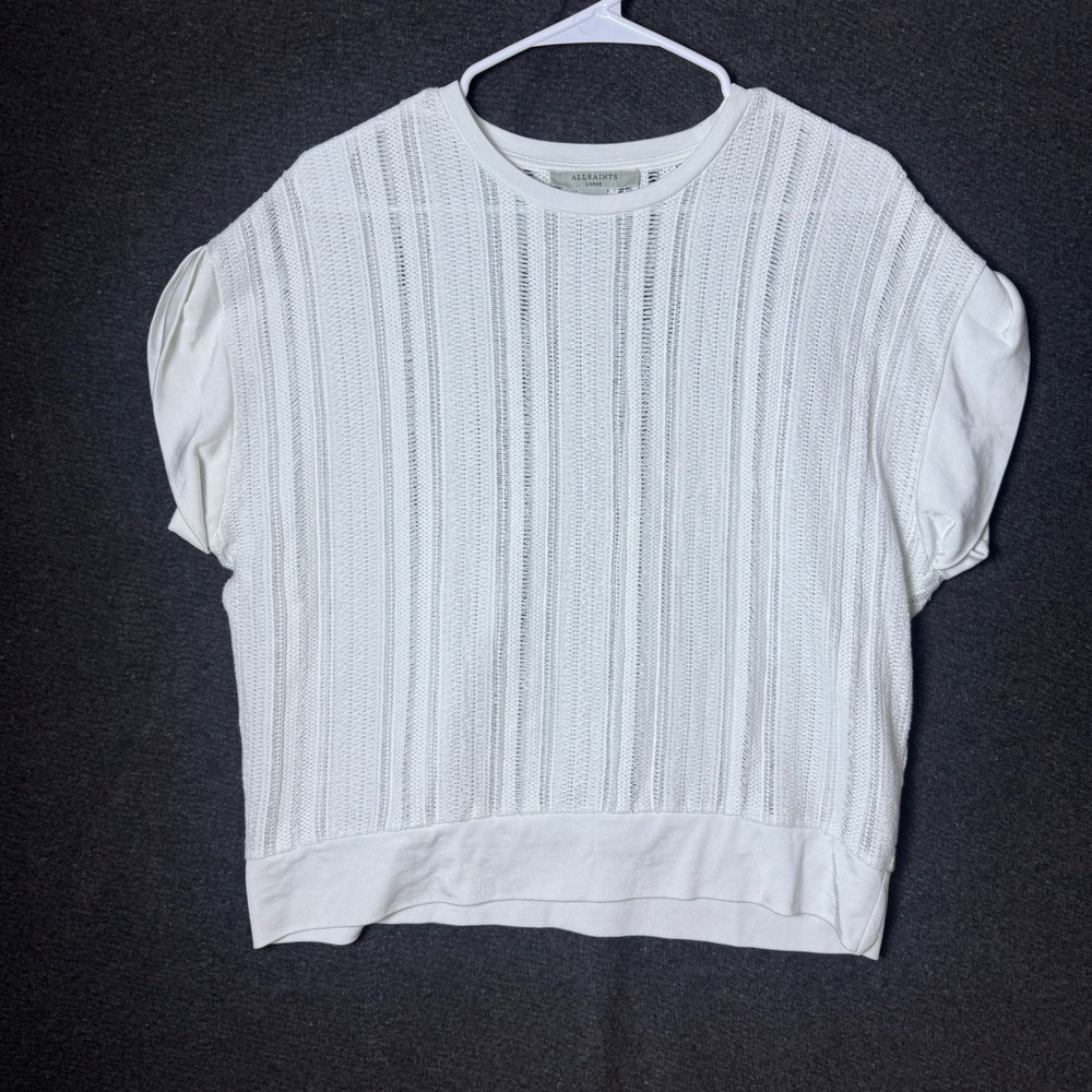 AllSaints Giana Women's Large Crochet Shirt White Open Knit Organic Cotton Beach